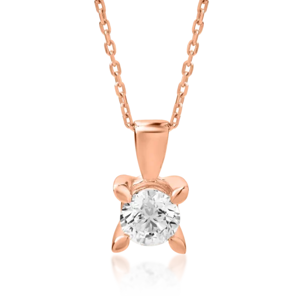 Lant cu pandantiv din aur roz cu diamant de 0.4ct