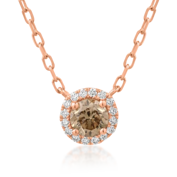 Lant cu pandantiv din aur roz cu diamant maro de 0.31ct si diamante transparente de 0.05ct