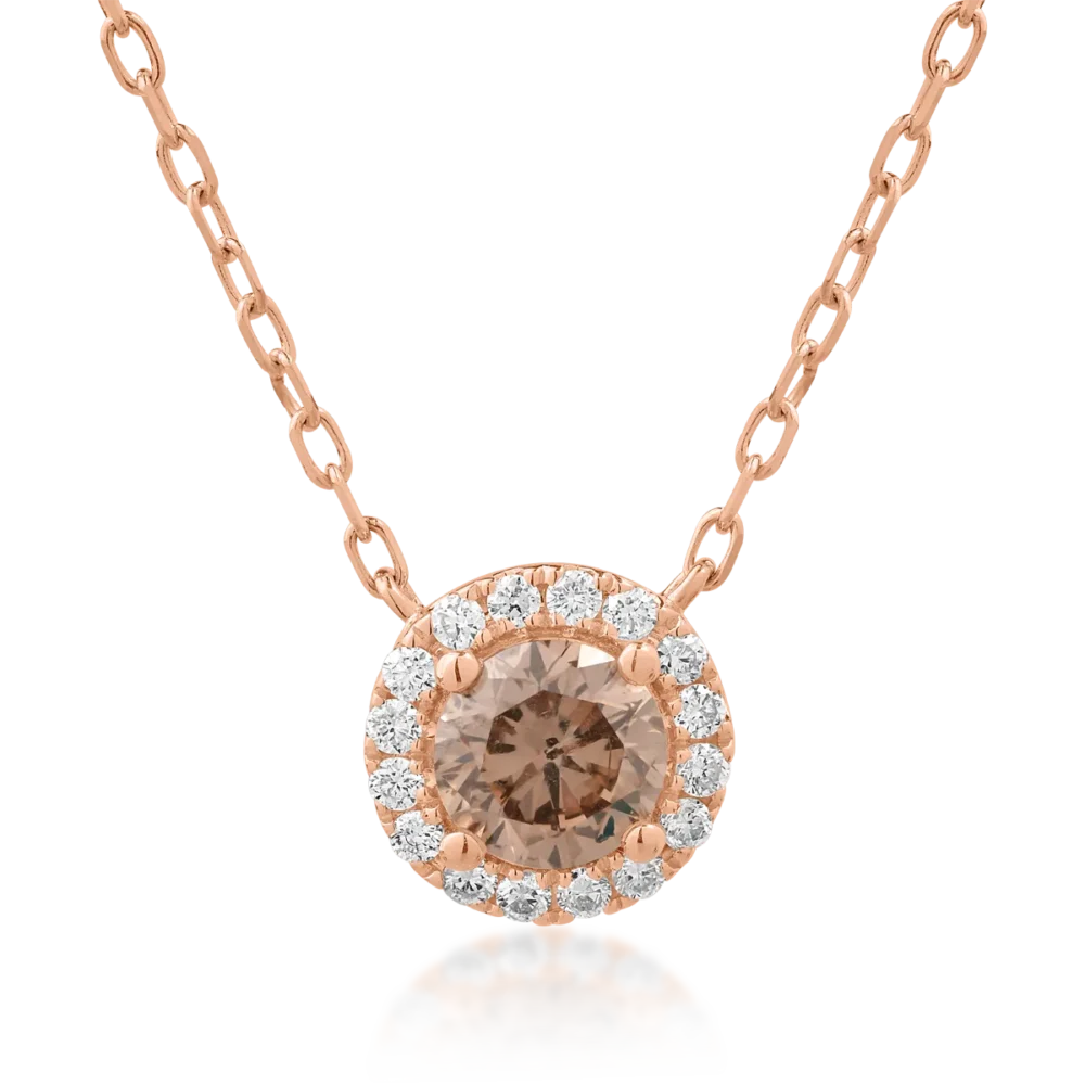 Lant cu pandantiv din aur roz cu diamant maro de 0.51ct si diamante transparente de 0.08ct