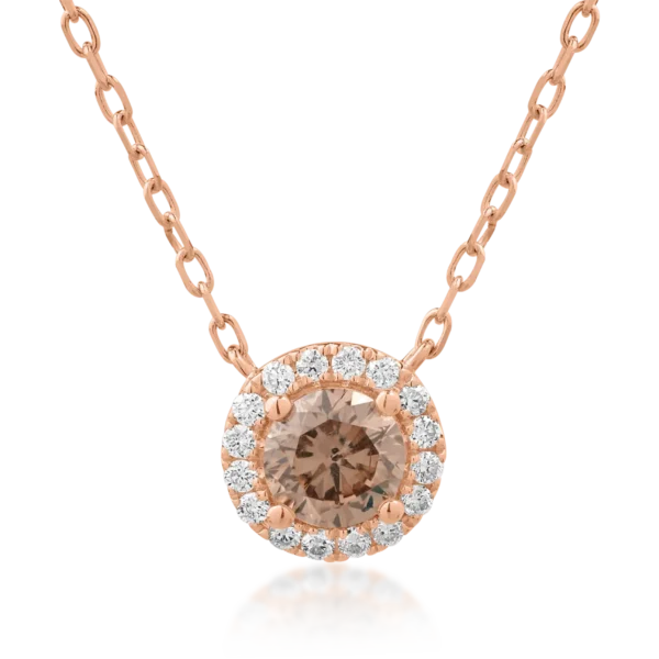 Lant cu pandantiv din aur roz cu diamant maro de 0.51ct si diamante transparente de 0.08ct