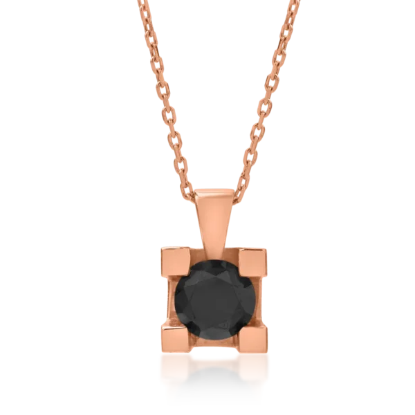 Lant cu pandantiv din aur roz cu diamant negru de 1.04ct