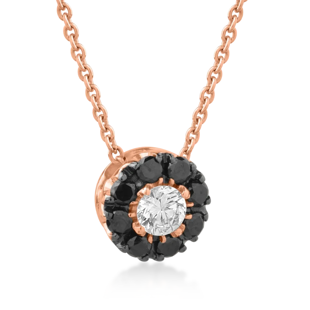 Lant cu pandantiv din aur roz cu diamant transparent de 0.17ct si diamante negre de 0.22ct - imagine 2