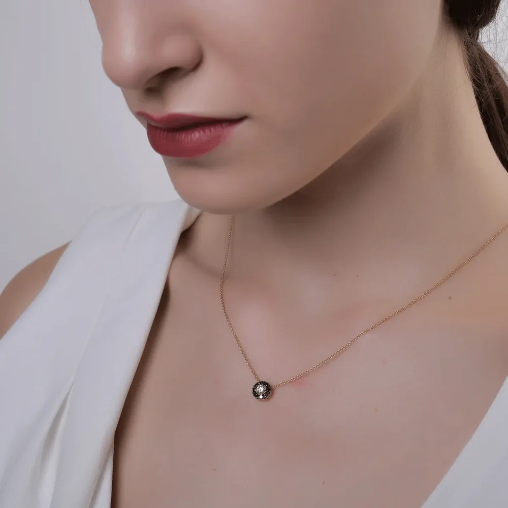 Lant cu pandantiv din aur roz cu diamant transparent de 0.17ct si diamante negre de 0.22ct - imagine 3