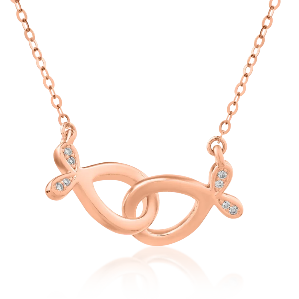 Lant cu pandantiv din aur roz cu diamante de 0.016ct