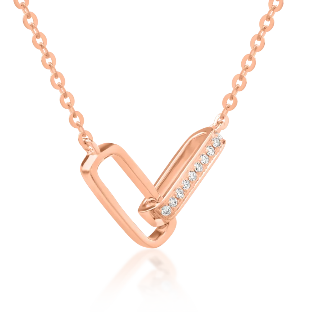 Lant cu pandantiv din aur roz cu diamante de 0.025ct - imagine 2