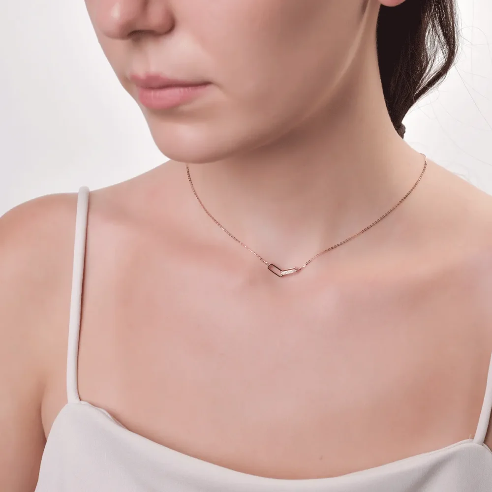 Lant cu pandantiv din aur roz cu diamante de 0.025ct - imagine 4