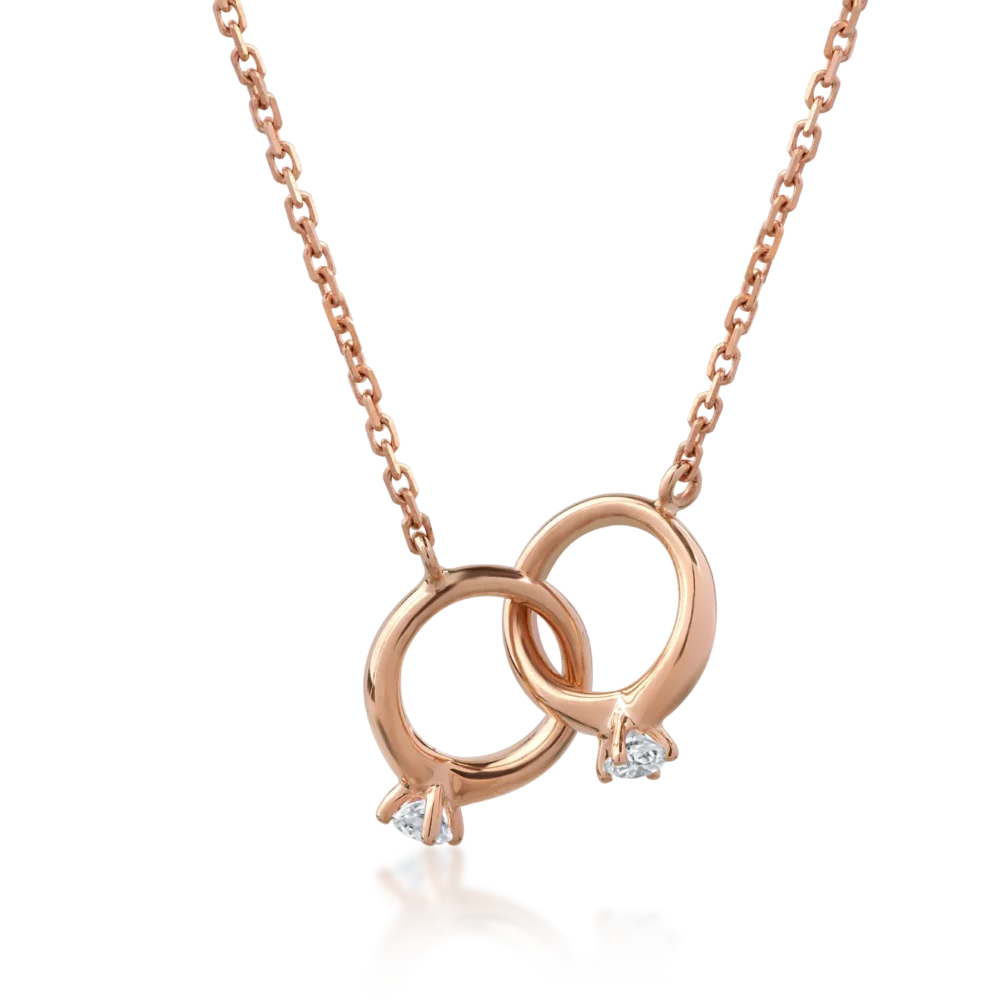 Lant cu pandantiv din aur roz cu diamante de 0.048ct