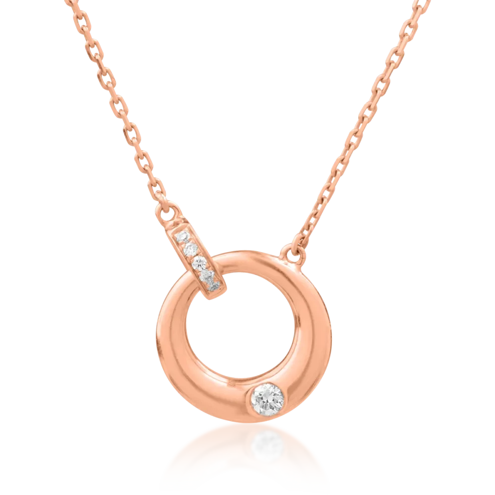 Lant cu pandantiv din aur roz cu diamante de 0.05ct