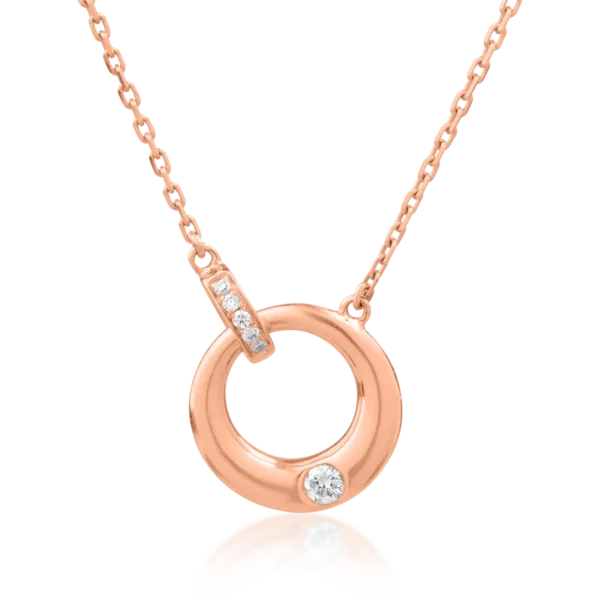 Lant cu pandantiv din aur roz cu diamante de 0.05ct