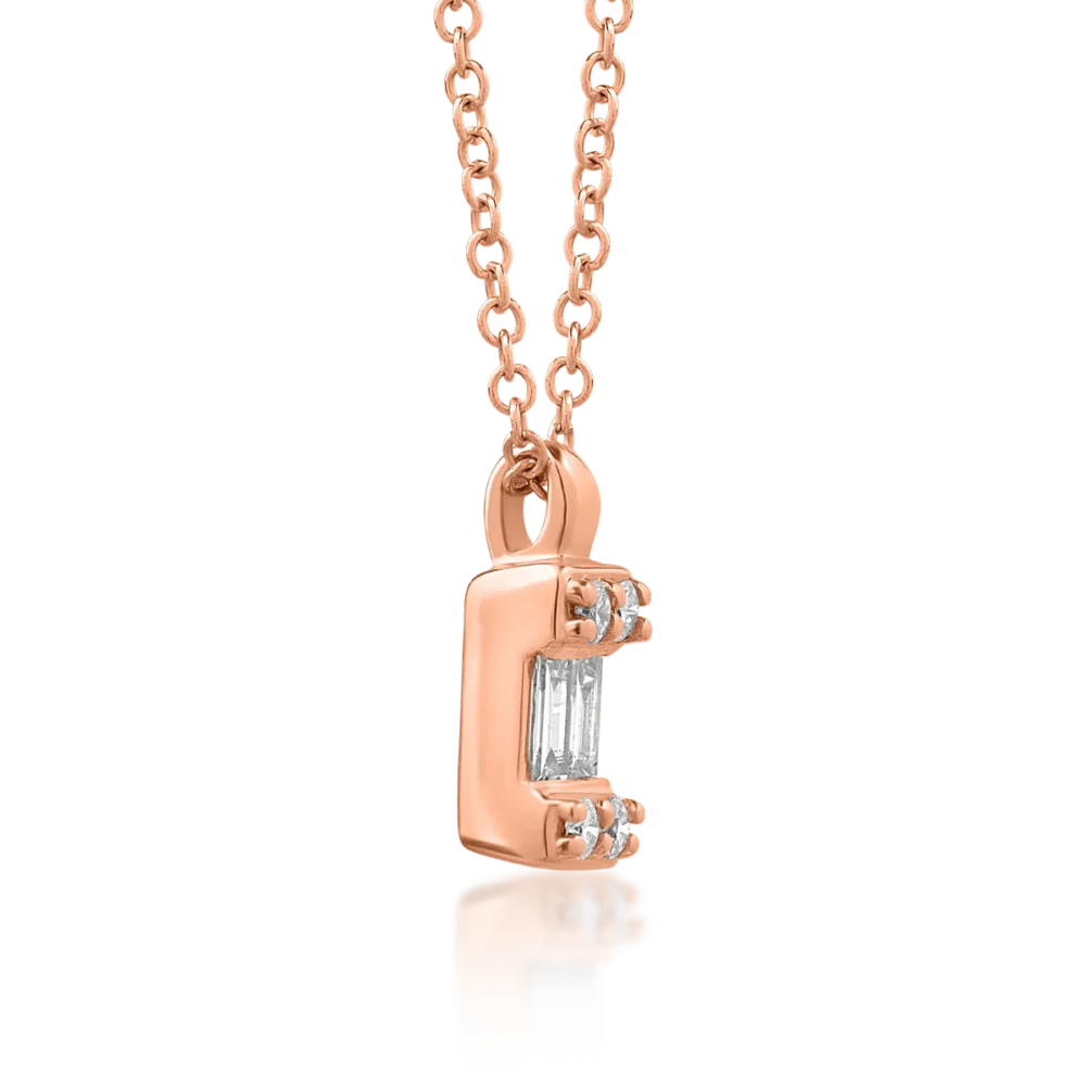 Lant cu pandantiv din aur roz cu diamante baguette si rotunde de 0.083ct - imagine 3