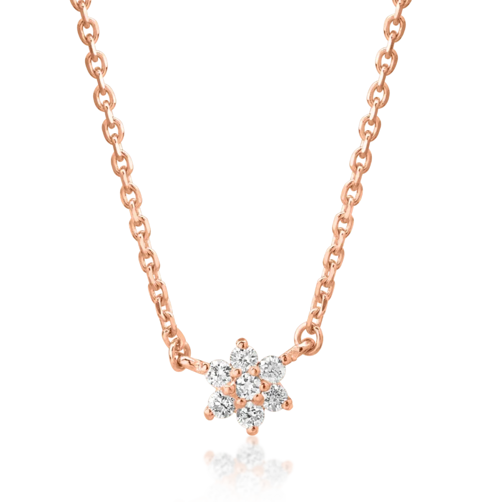 Lant cu pandantiv din aur roz cu diamante de 0.08ct