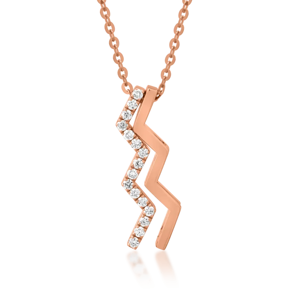 Lant cu pandantiv din aur roz cu diamante de 0.102ct