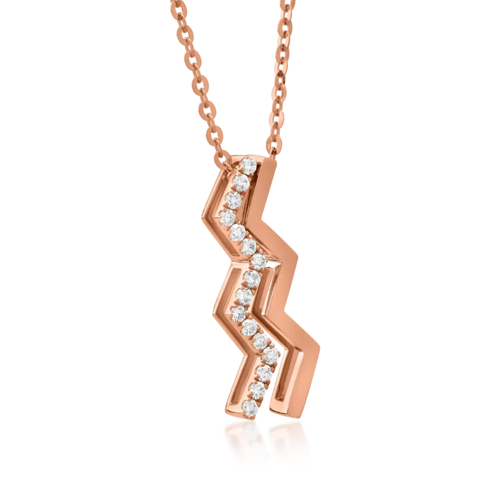 Lant cu pandantiv din aur roz cu diamante de 0.102ct - imagine 2