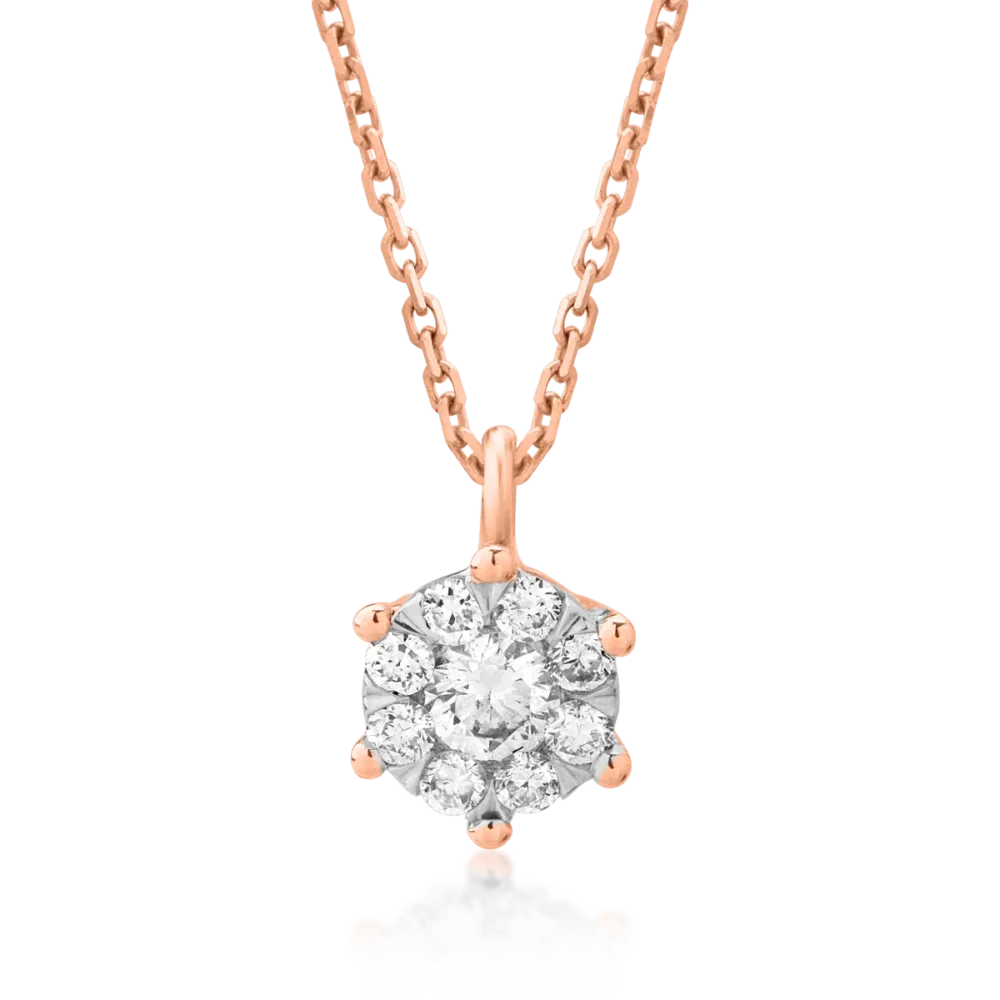 Lant cu pandantiv din aur roz cu diamante de 0.166ct