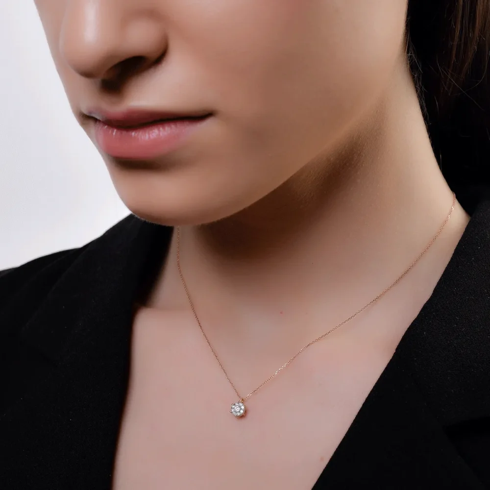 Lant cu pandantiv din aur roz cu diamante de 0.166ct - imagine 4