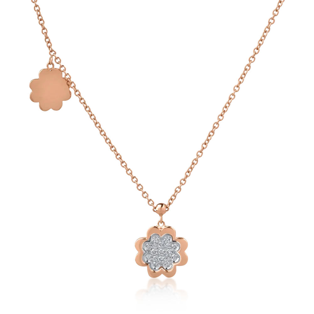 Lant cu pandantiv din aur roz cu diamante de 0.17ct