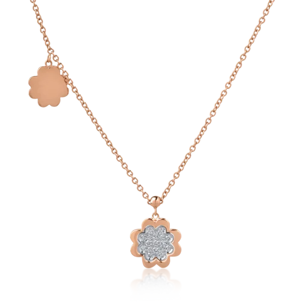 Lant cu pandantiv din aur roz cu diamante de 0.17ct