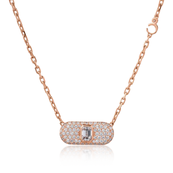 Lant cu pandantiv din aur roz cu diamante baguette si rotunde de 1.19ct