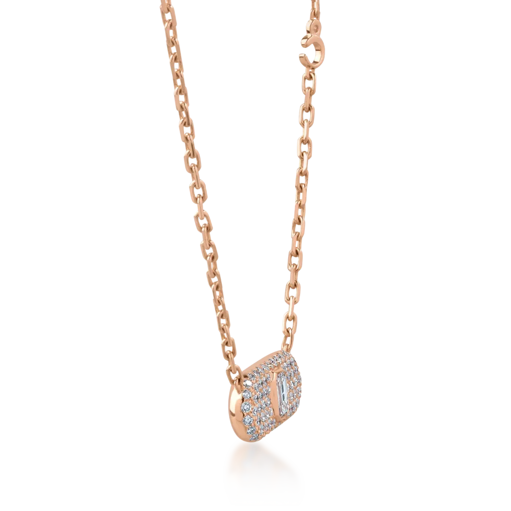 Lant cu pandantiv din aur roz cu diamante baguette si rotunde de 1.19ct - imagine 3