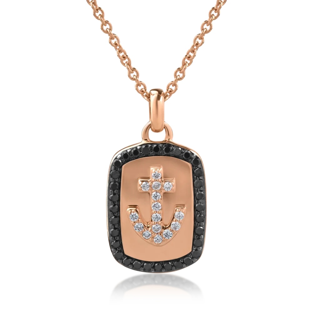 Lant cu pandantiv din aur roz cu diamante negre de 0.25ct si diamante transparente de 0.11ct