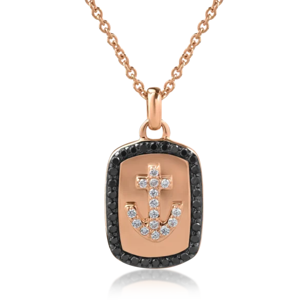 Lant cu pandantiv din aur roz cu diamante negre de 0.25ct si diamante transparente de 0.11ct