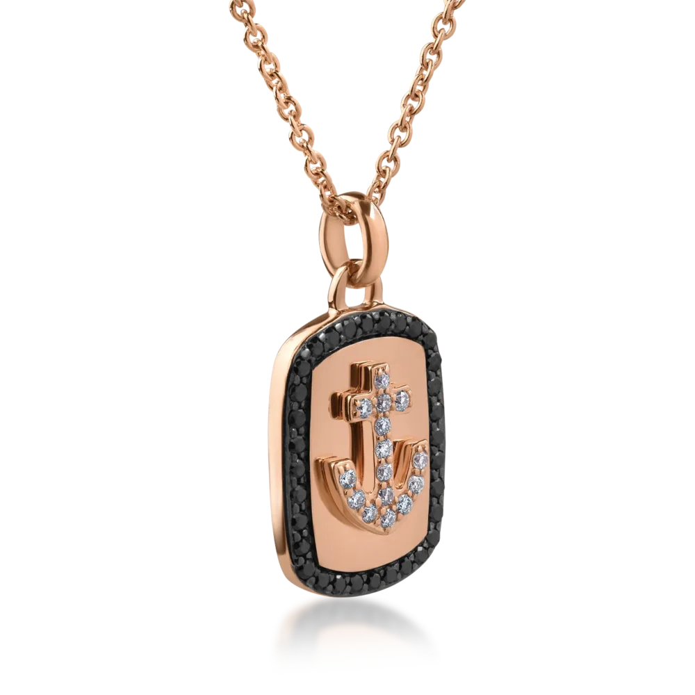 Lant cu pandantiv din aur roz cu diamante negre de 0.25ct si diamante transparente de 0.11ct - imagine 2