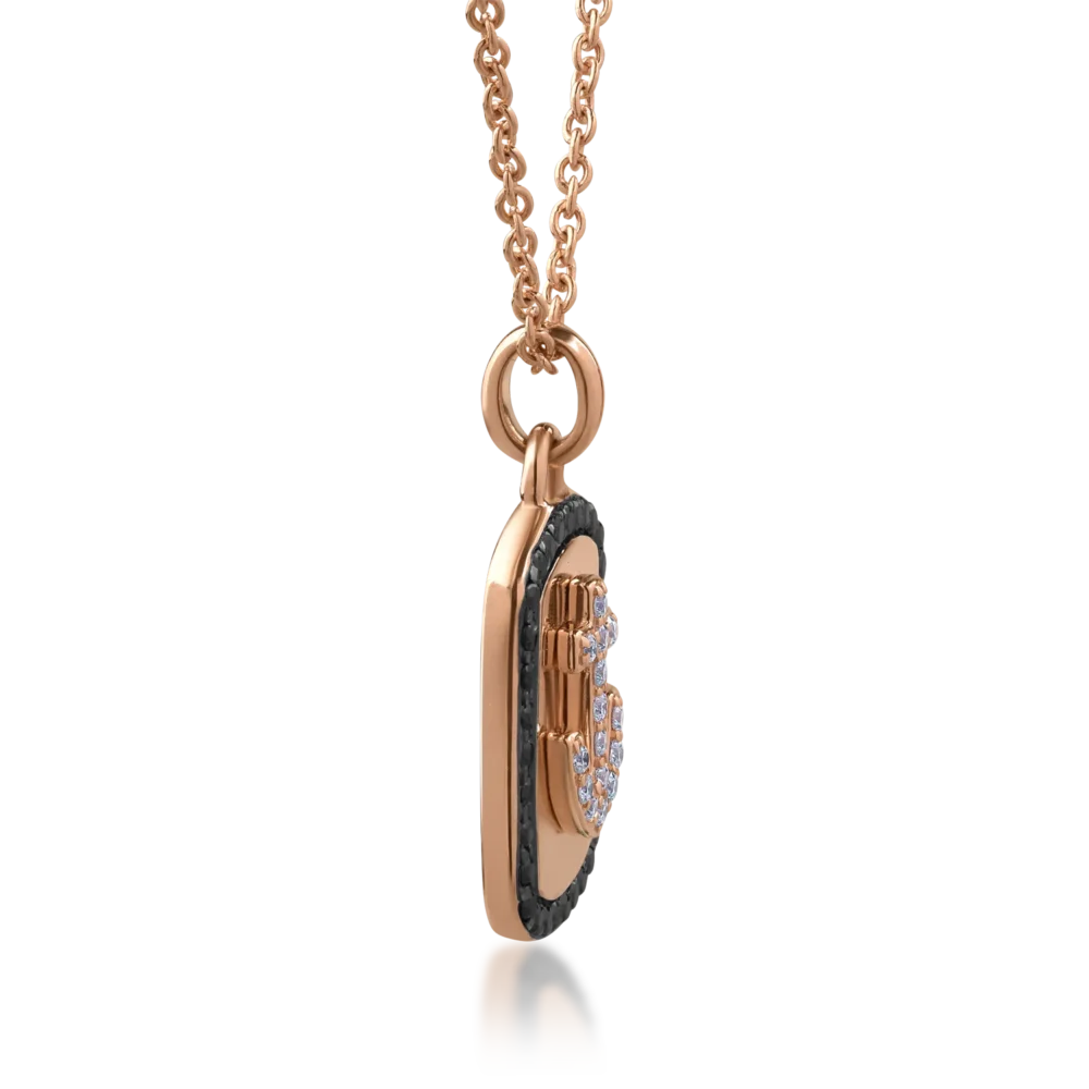 Lant cu pandantiv din aur roz cu diamante negre de 0.25ct si diamante transparente de 0.11ct - imagine 3