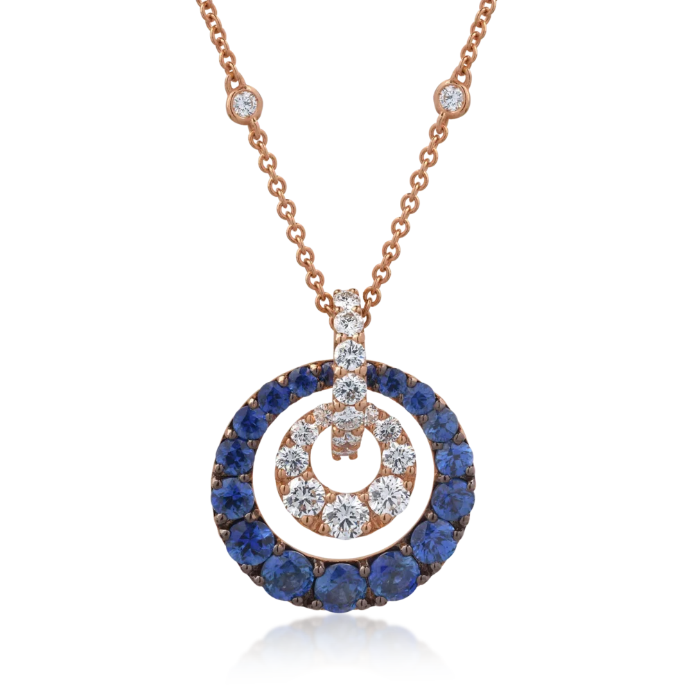 Lant cu pandantiv din aur roz cu safire de 2.46ct si diamante de 1.17ct