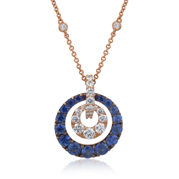 Lant cu pandantiv din aur roz cu safire de 2.46ct si diamante de 1.17ct