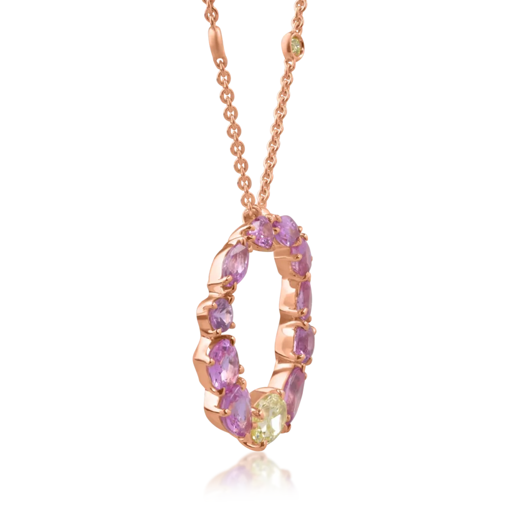 Lant cu pandantiv din aur roz cu safire roz marquise de 2.97ct si diamante galbene ovale si rotunde de 0.82ct - imagine 3