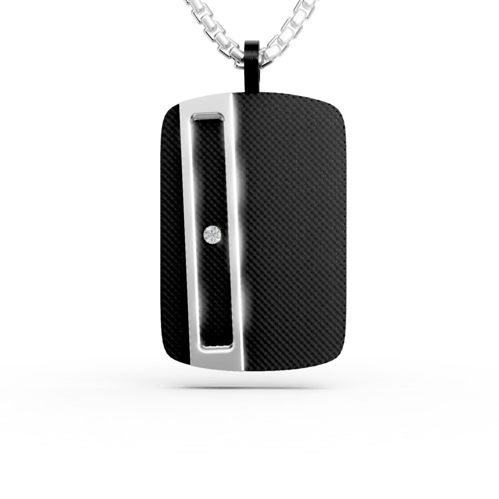 Lant cu pandantiv din otel alb-negru cu diamant 0.002ct pentru barbati