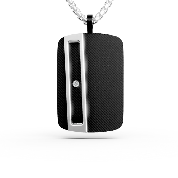 Lant cu pandantiv din otel alb-negru cu diamant 0.002ct pentru barbati