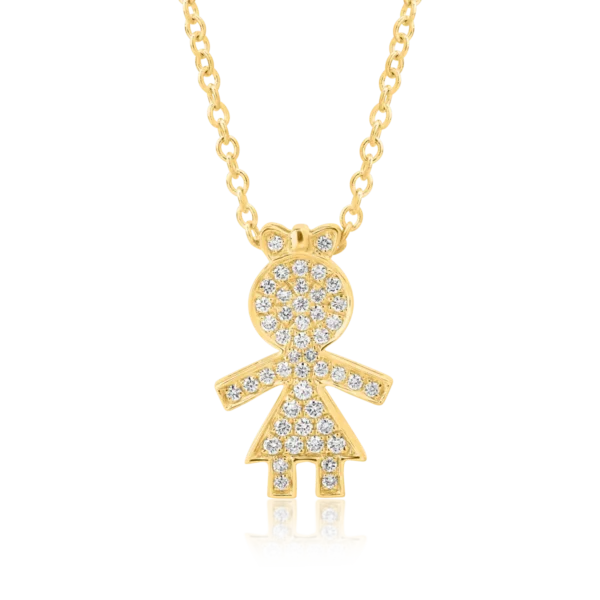 Lant cu pandantiv fetita din aur galben cu diamante de 0.16ct