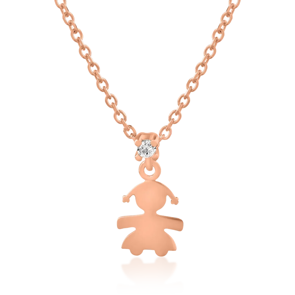 Lant cu pandantiv fetita din aur roz