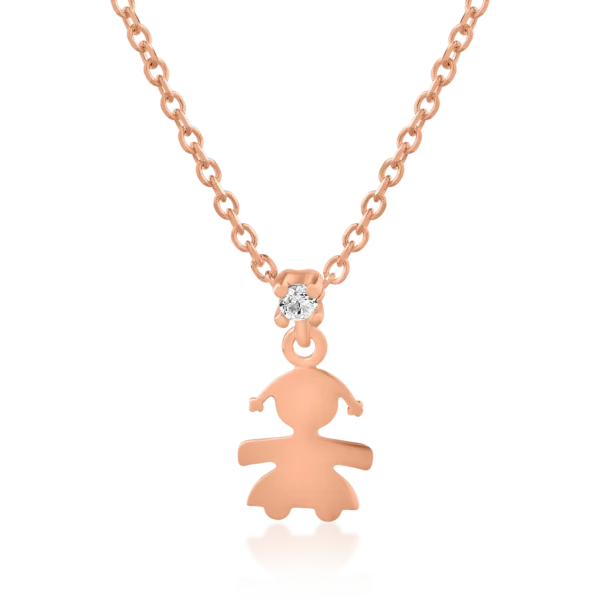 Lant cu pandantiv fetita din aur roz