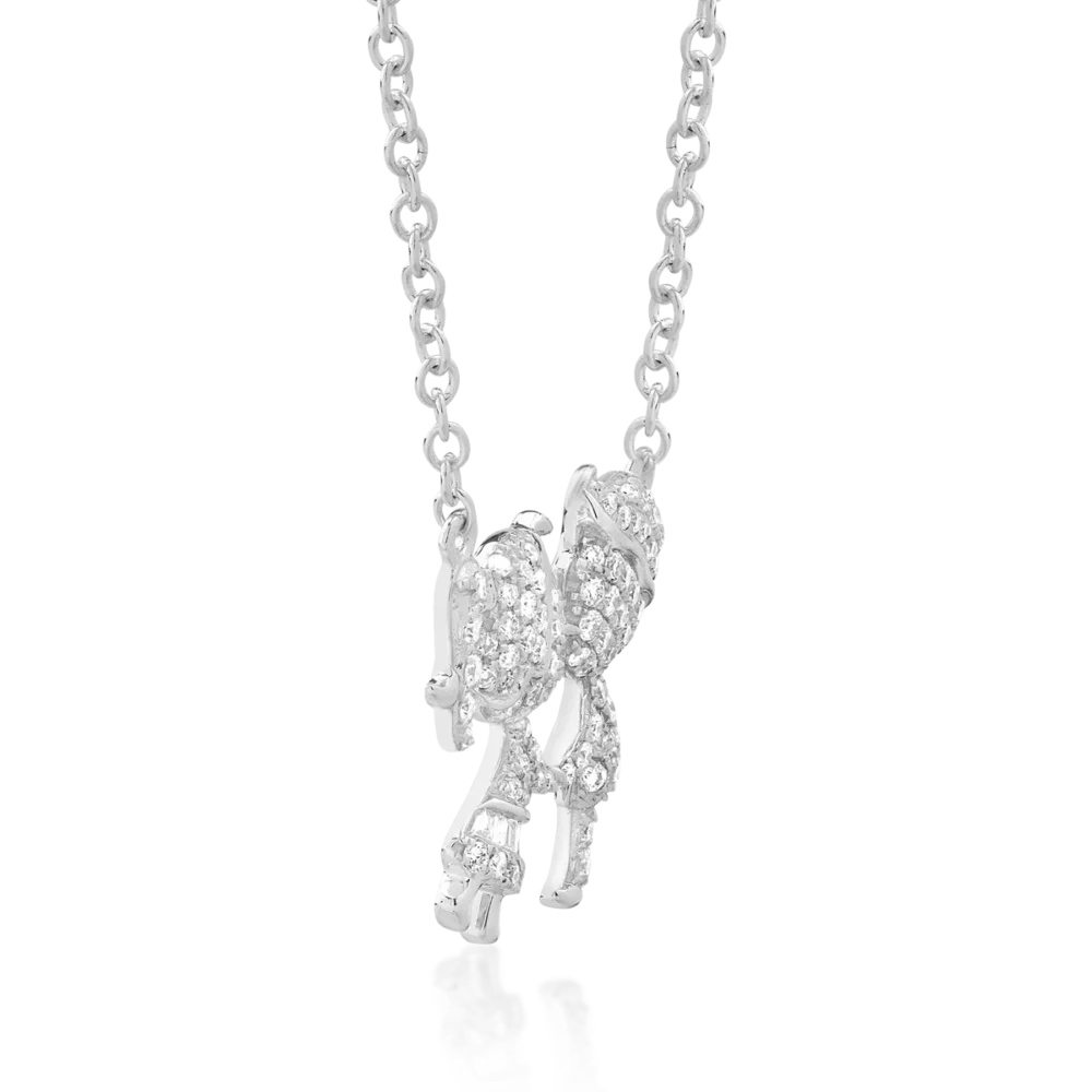 Lant cu pandantiv fetita si baietel din aur alb cu diamante baguette si rotunde de 0.25ct - imagine 3