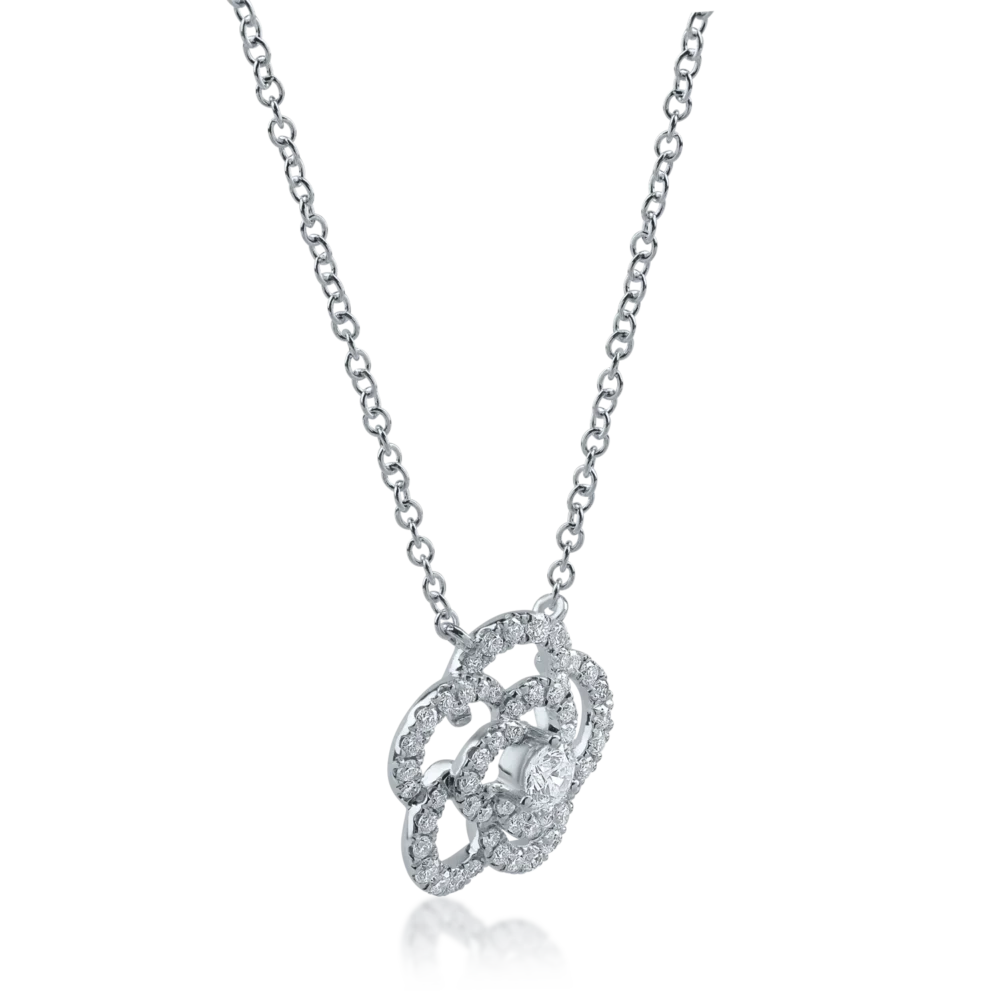 Lant cu pandantiv floare din aur alb cu diamante de 0.54ct - imagine 2