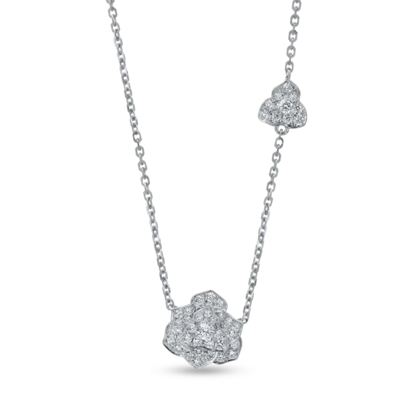 Lant cu pandantiv floare din aur alb cu diamante de 0.5ct