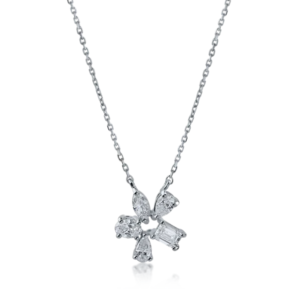 Lant cu pandantiv floare din aur alb cu diamante de 0.61ct