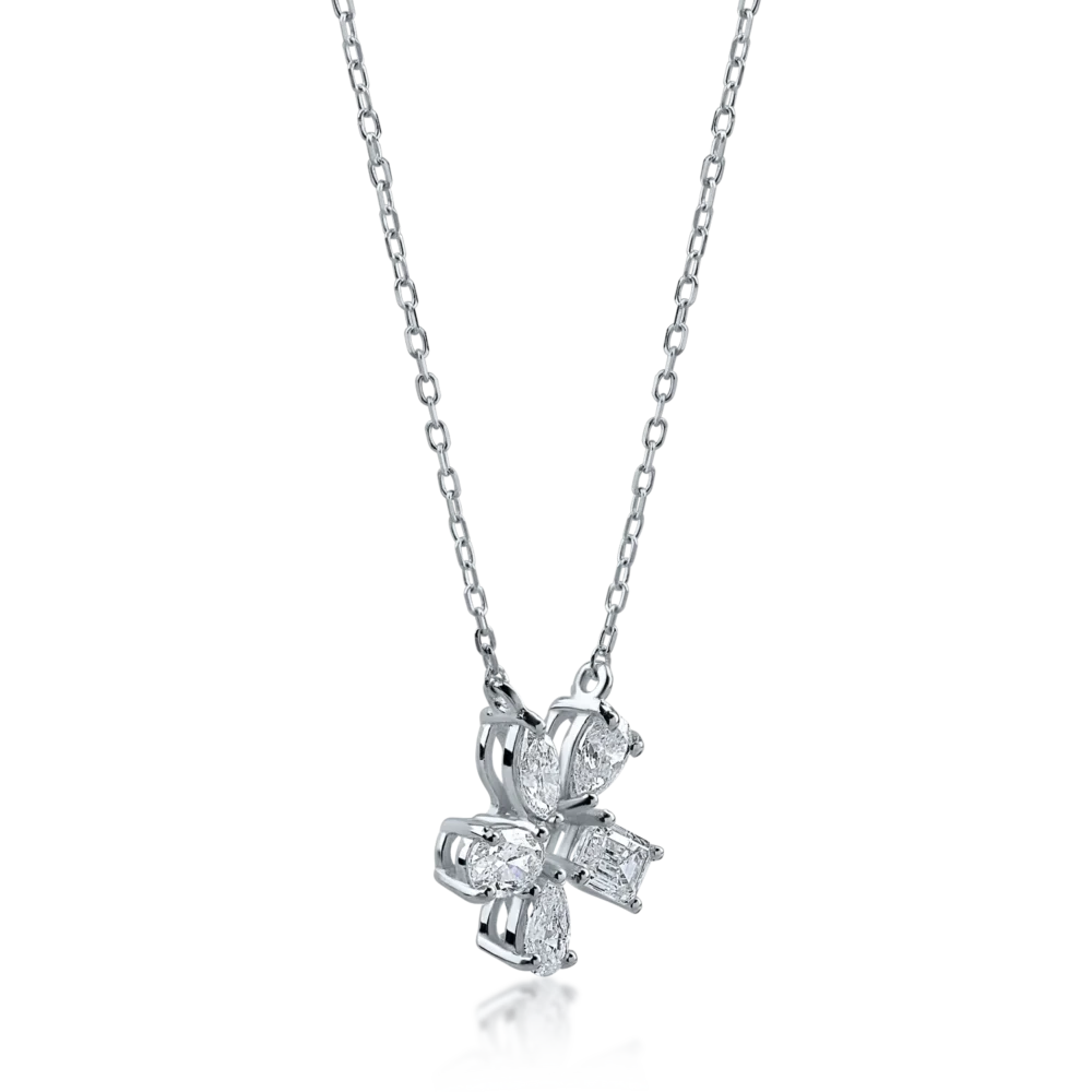 Lant cu pandantiv floare din aur alb cu diamante de 0.61ct - imagine 2