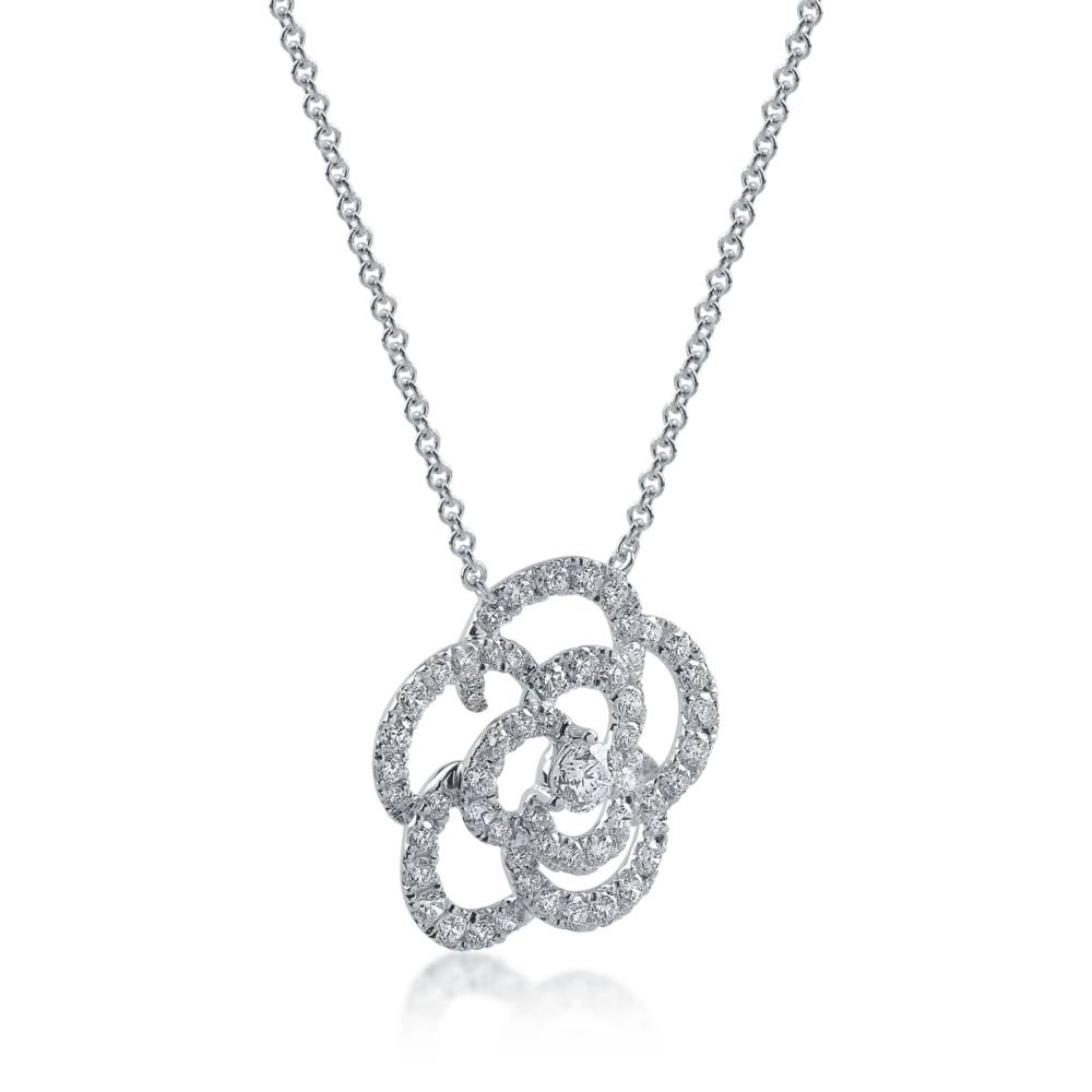 Lant cu pandantiv floare din aur alb cu diamante de 0.91ct - imagine 2