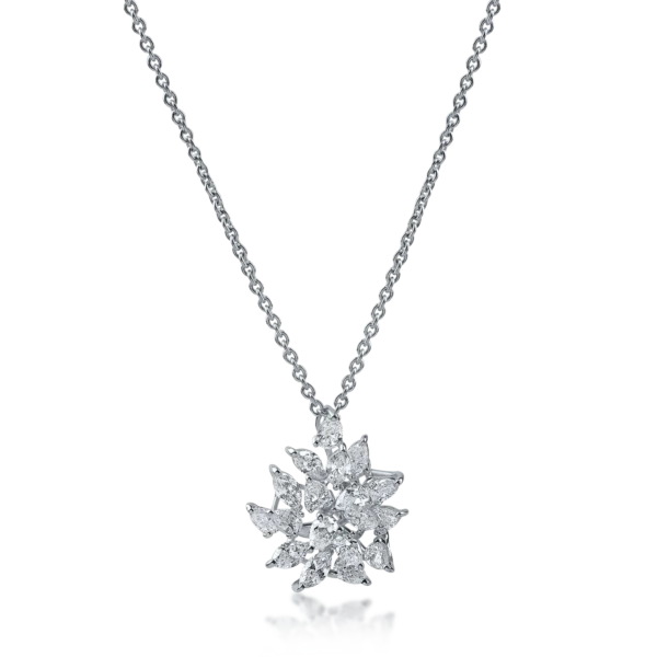 Lant cu pandantiv floare din aur alb cu diamante pear si marquise de 1.14ct