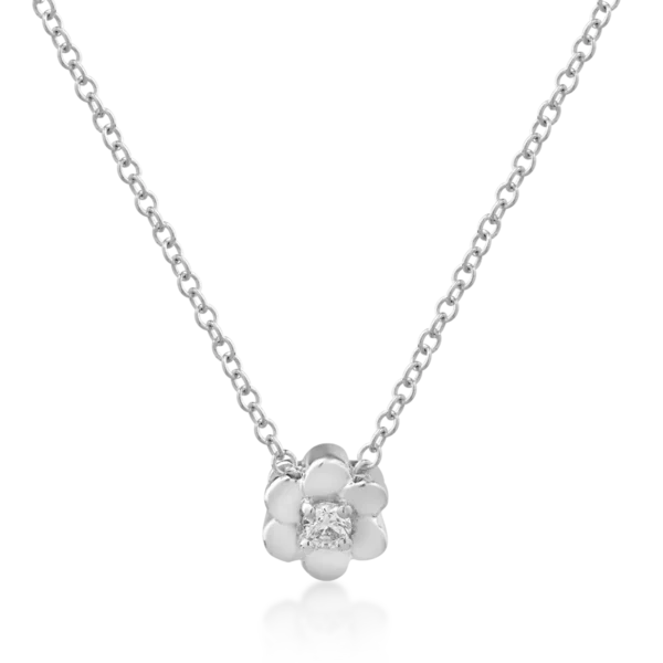 Lant cu pandantiv floare din aur alb cu diamant de 0.042ct