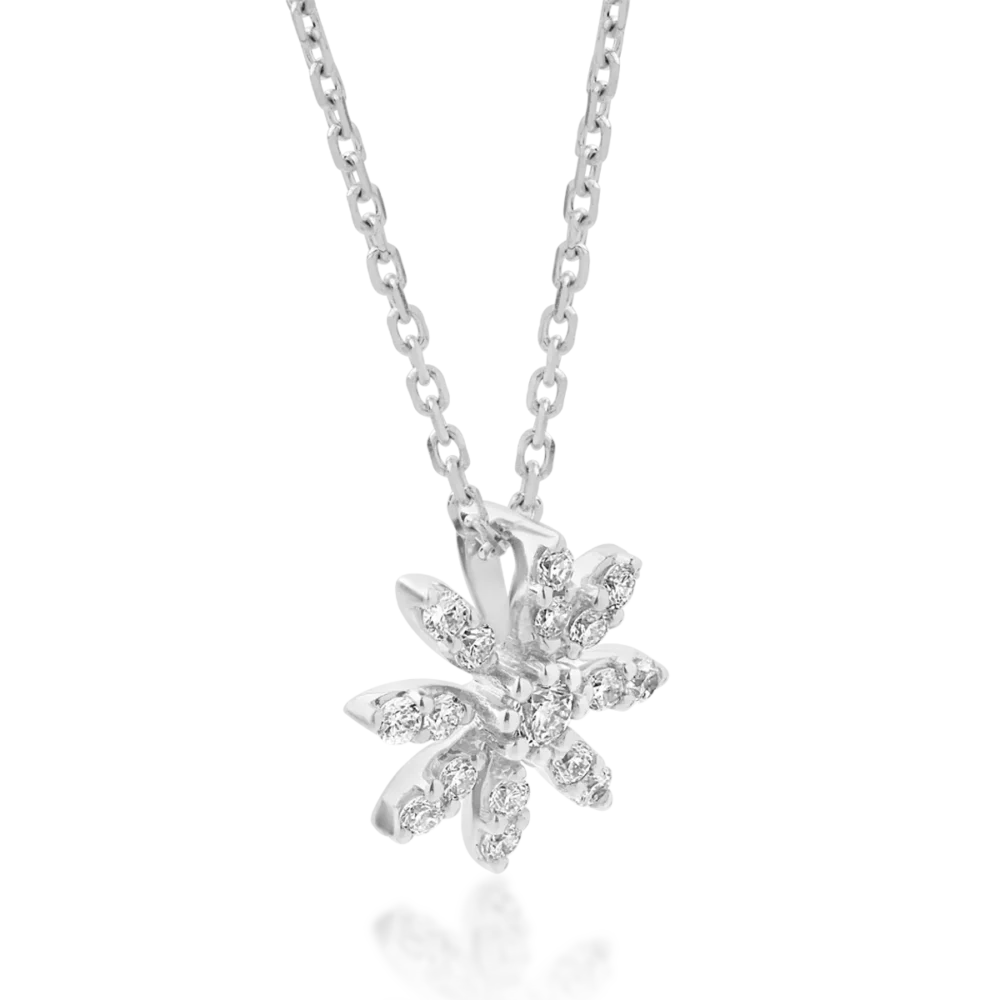 Lant cu pandantiv floare din aur alb cu diamant de 0.01ct si diamante de 0.06ct - imagine 2