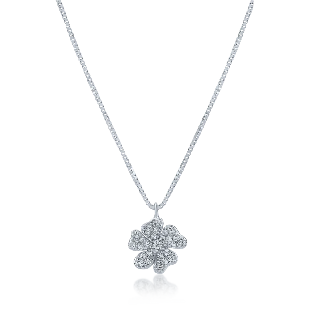 Lant cu pandantiv floare din aur alb