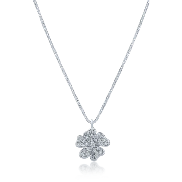 Lant cu pandantiv floare din aur alb