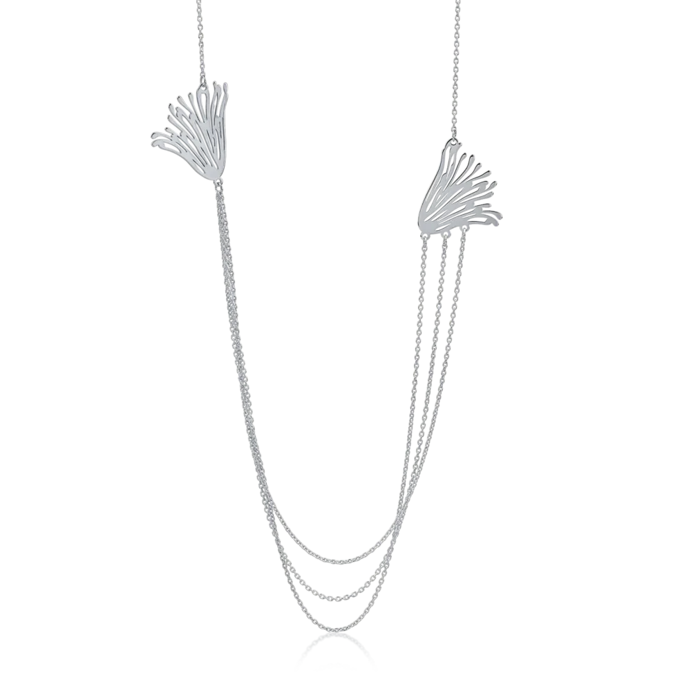 Lant cu pandantiv floare din aur alb