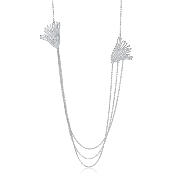 Lant cu pandantiv floare din aur alb