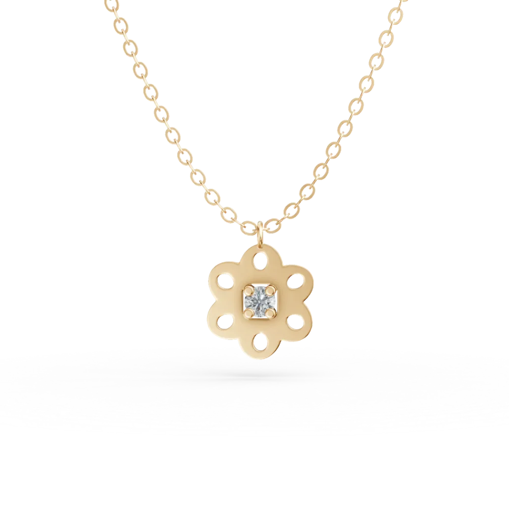 Lant cu pandantiv floare din aur galben cu diamant de 0.02ct