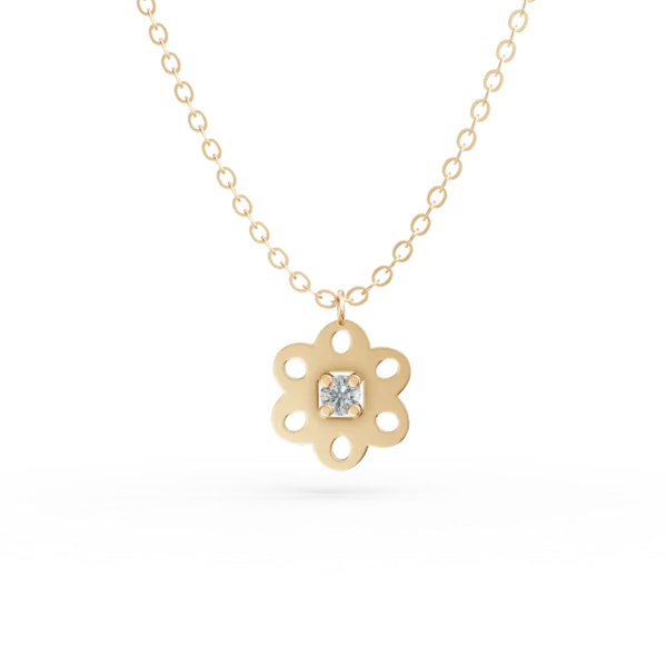 Lant cu pandantiv floare din aur galben cu diamant de 0.02ct